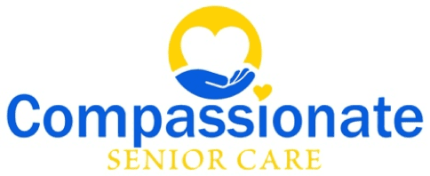 A blue and yellow logo for a senior care facility.